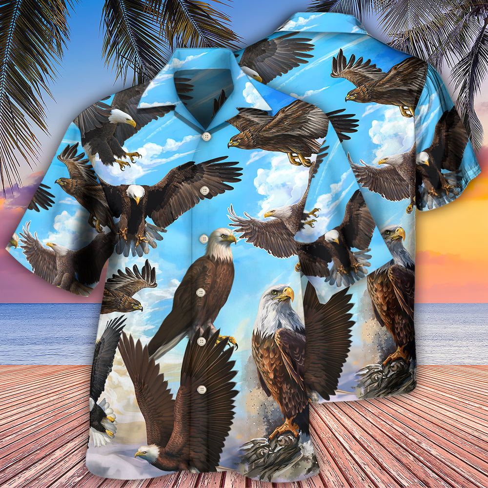 Blue Eagle Flying Sky Hawaiian Shirt Design Detail For Sunny Adventures And Casual Wear