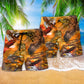 Eagle Flying In The Sunset Sky Hawaiian Print Beach Shorts For Patriotic Summer Events