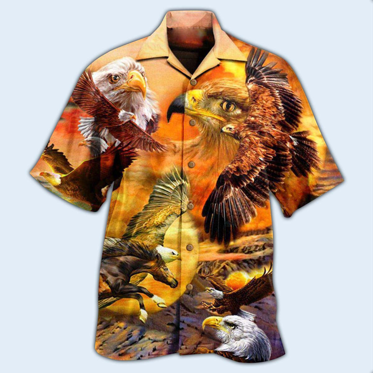Eagle Flying Sunset Sky Hawaiian Shirt Artwork Detail For Tropical Trips And Casual Outings