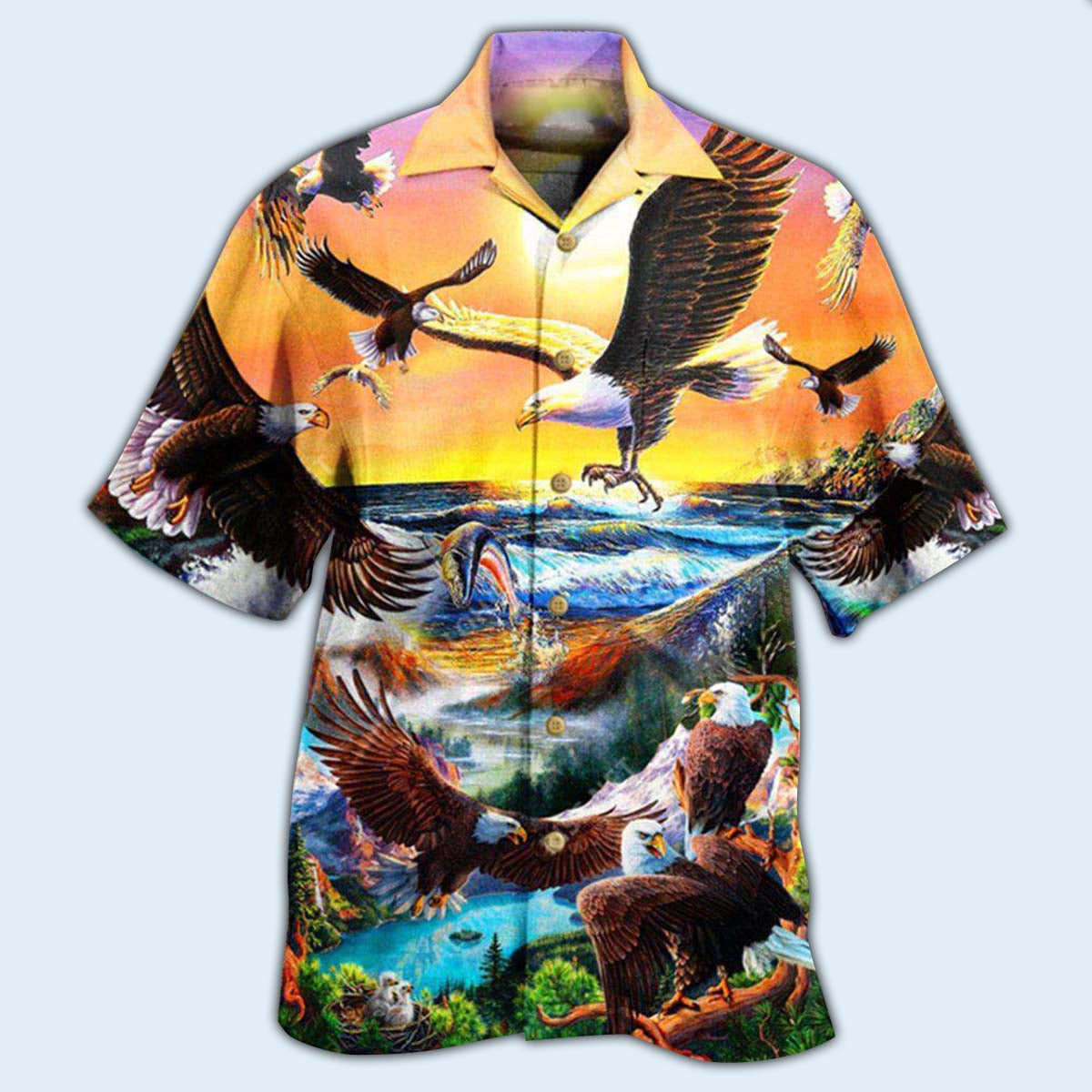 Eagle Spirit American Hawaiian Shirt Pattern View For Relaxed Warm Weather Outfits