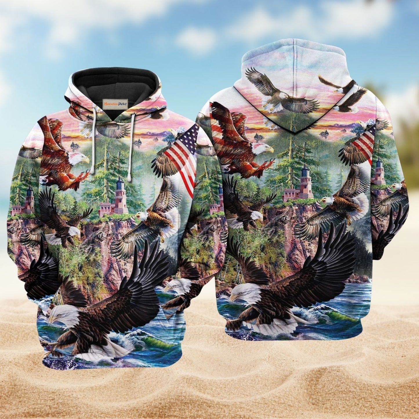 Eagle Spirit America Landscape Hoodie For Casual Activities Seasonal Outings And Gift Ideas
