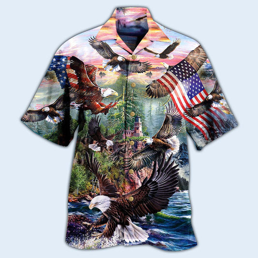 Patriotic Vintage Eagle American Spirit Hawaiian Shirt Pattern Detail For Vacation Travel And Daily Wear