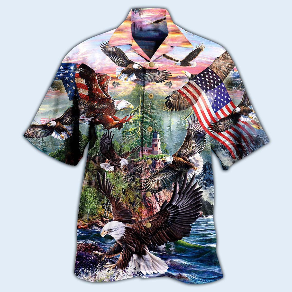 Patriotic Eagle Hawaiian Shirt With All Over Print For Island Holidays Summer Parties And Casual Outdoor Wear