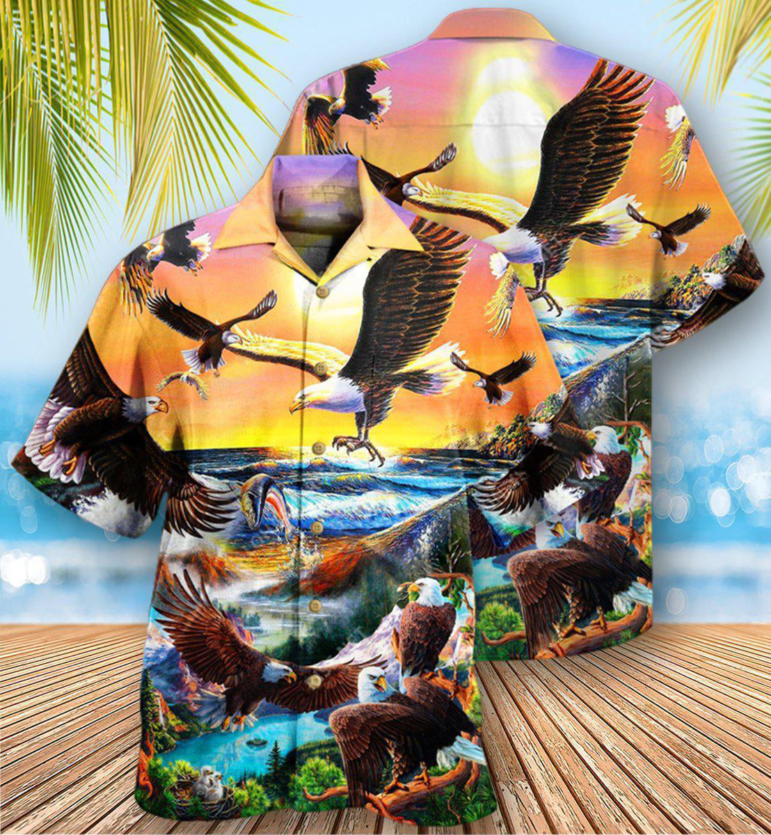 Eagle Spirit American Hawaiian Shirt Artwork Detail For Resort Trips And Outdoor Activities