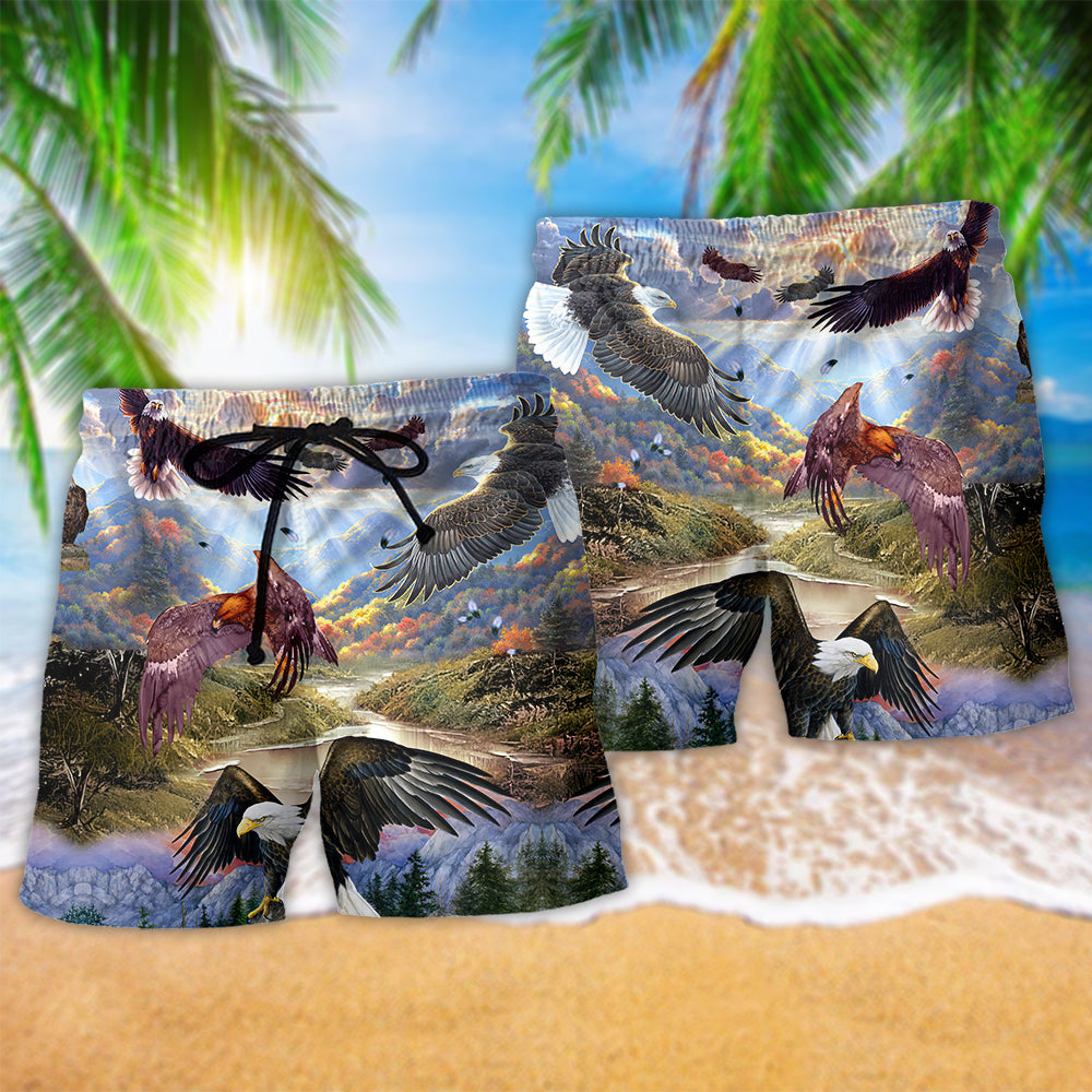 Eagle Spread Wings Freedom Sky Beach Shorts Pattern Detail For Casual Summer Plans And Memorable Gift Ideas
