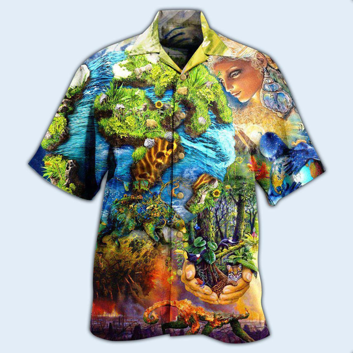 Green Planet Earth Hawaiian Shirt With All Over Print For Beach Days Resort Trips And Relaxed Everyday Style