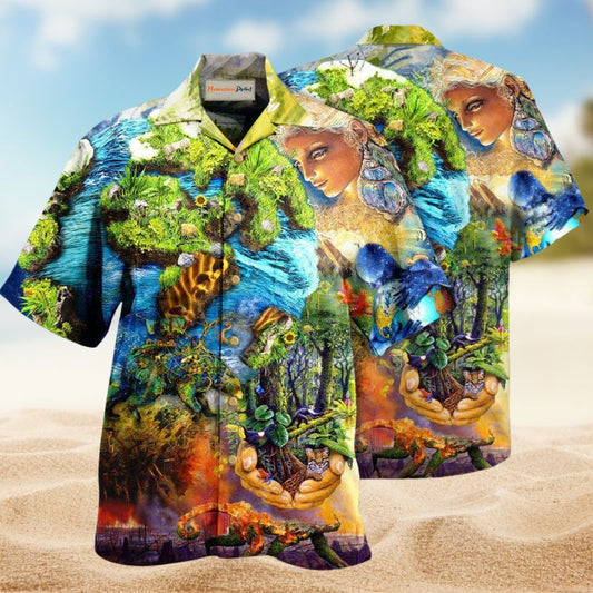 Earth Environmental Protection Hawaiian Shirt For Summer Vacation Beach Travel And Relaxed Casual Wear