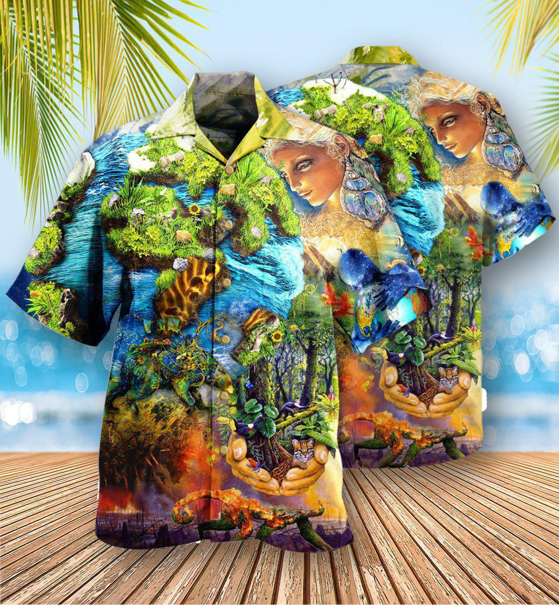 Green Planet Earth Hawaiian Shirt With Detailed Graphic For Beach Days Resort Trips And Relaxed Everyday Style