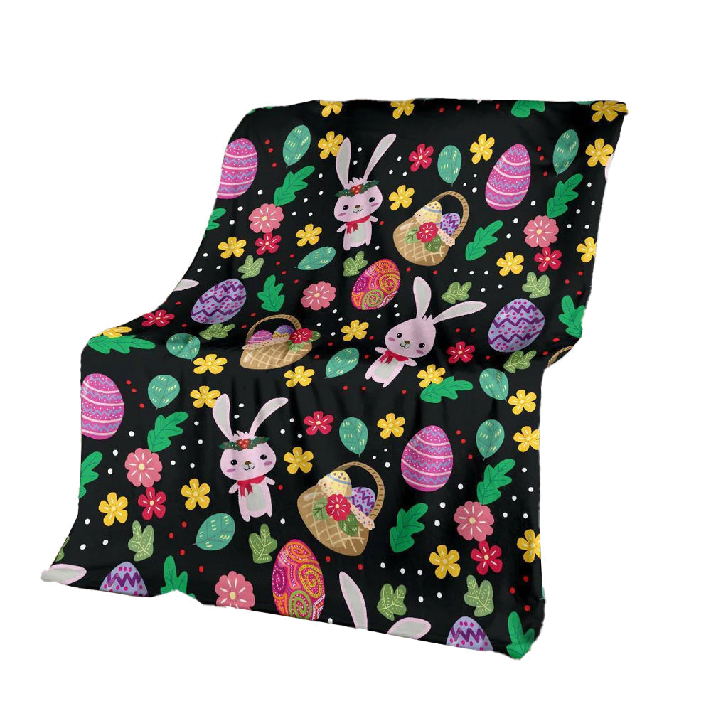 Easter Bunny Egg Pattern Flannel Blanket For Cozy Bedroom Sofa Decor
