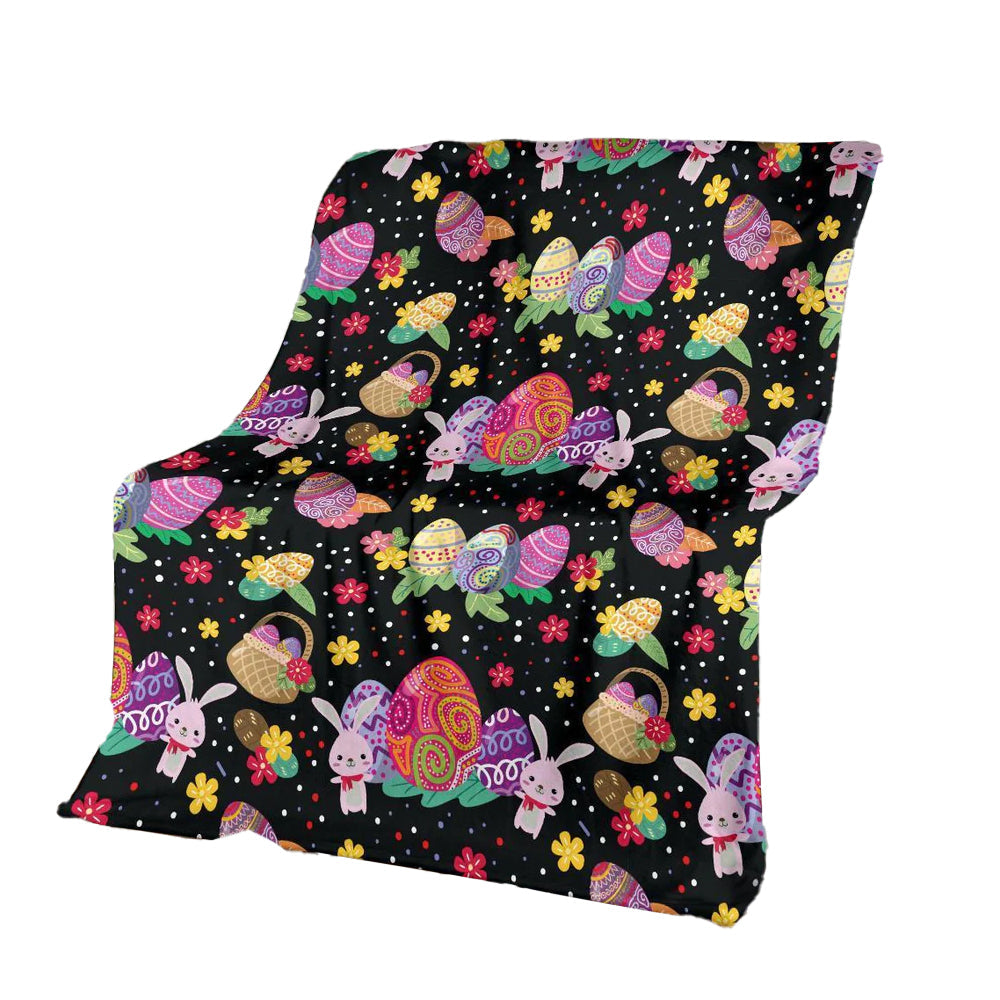 Easter Bunny Egg Pattern Flannel Blanket For Cozy Bedroom Sofa Decor