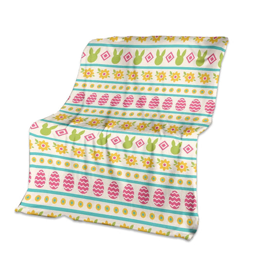 Easter Bunny Egg Pattern Flannel Blanket For Cozy Bedroom Sofa Decor