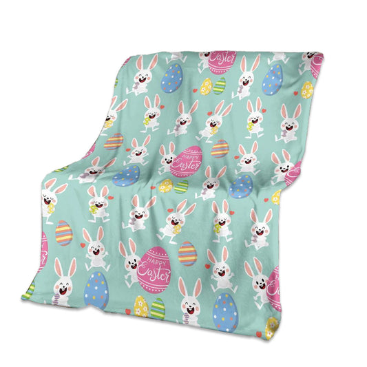 Easter Bunny Egg Pattern Flannel Blanket For Cozy Bedroom Sofa Decor