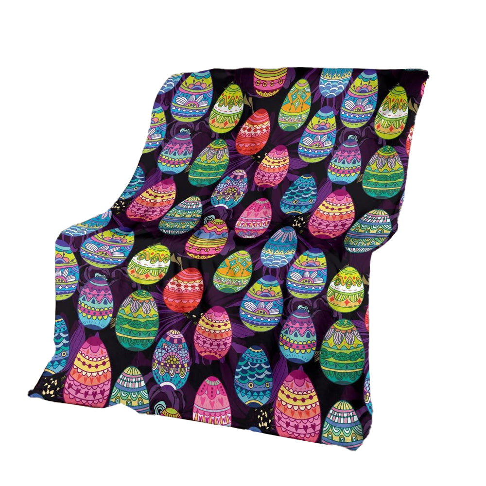 Colorful Easter Egg Pattern Flannel Blanket For Cozy Bedroom Sofa Decor