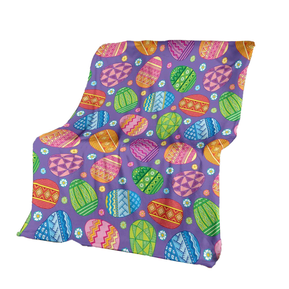 Colorful Easter Egg Pattern Flannel Blanket For Cozy Bedroom Sofa Decor