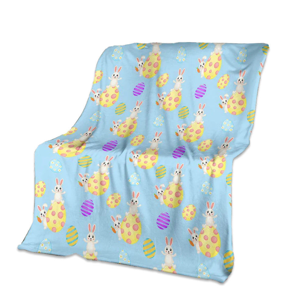 Easter Bunny Egg Pattern Flannel Blanket For Cozy Bedroom Sofa Decor