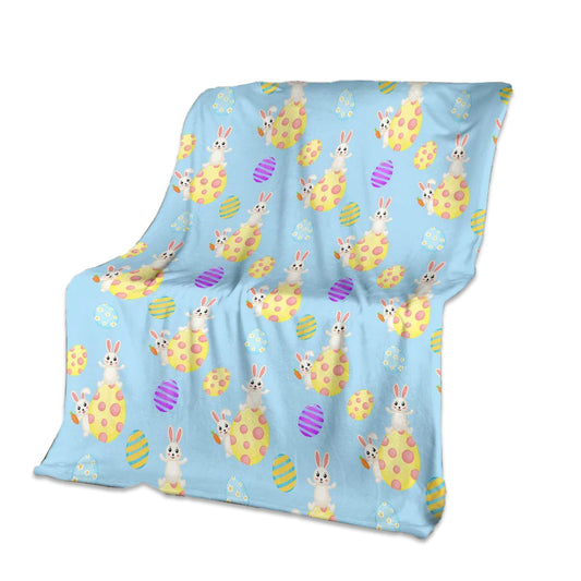 Easter Bunny Egg Pattern Flannel Blanket For Cozy Bedroom Sofa Decor