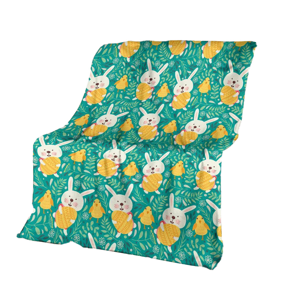 Easter Bunny Egg Pattern Flannel Blanket For Cozy Bedroom Sofa Decor