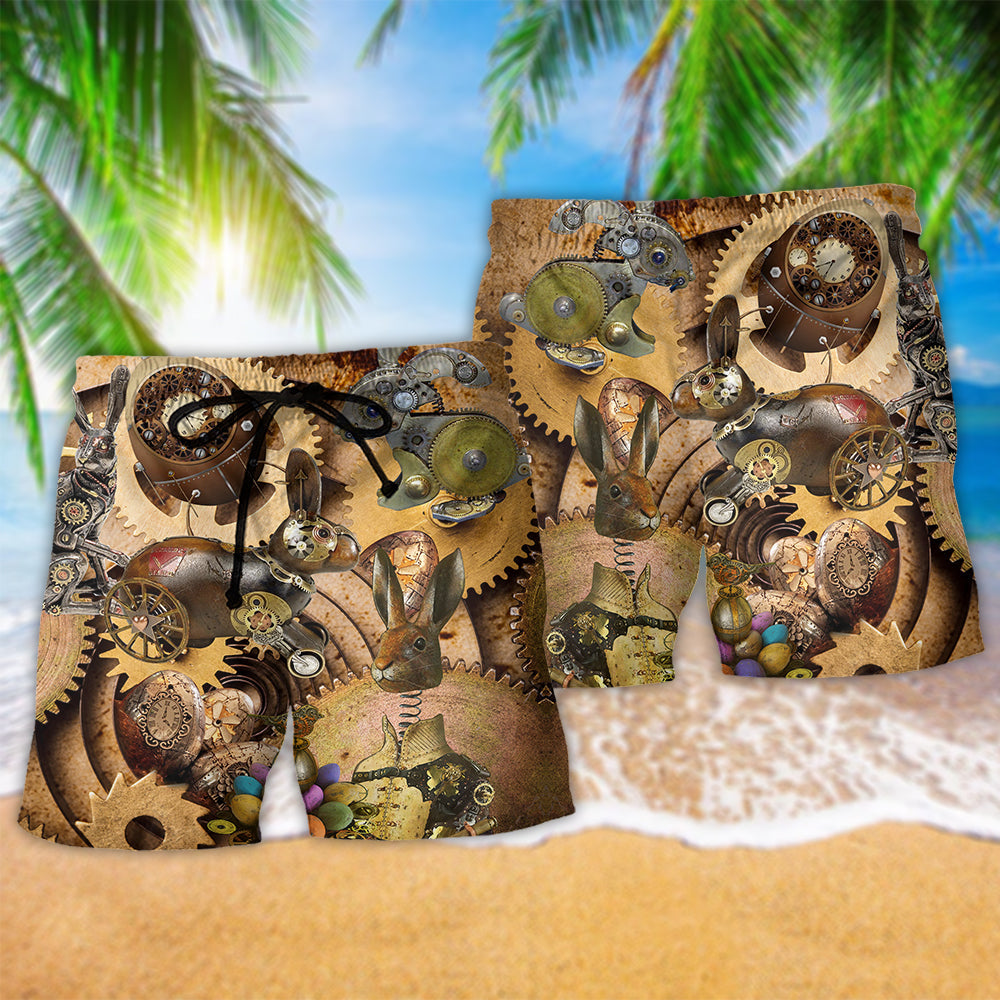 Steampunk Easter Rabbit Beach Shorts Pattern Detail For Warm Weather Comfort And Bright Summer Outfits