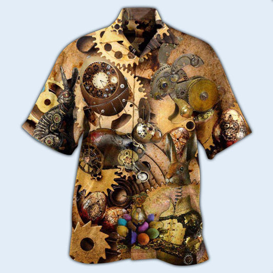 Steampunk Vintage Easter Hawaiian Shirt Artwork Detail For Tropical Trips And Casual Outings