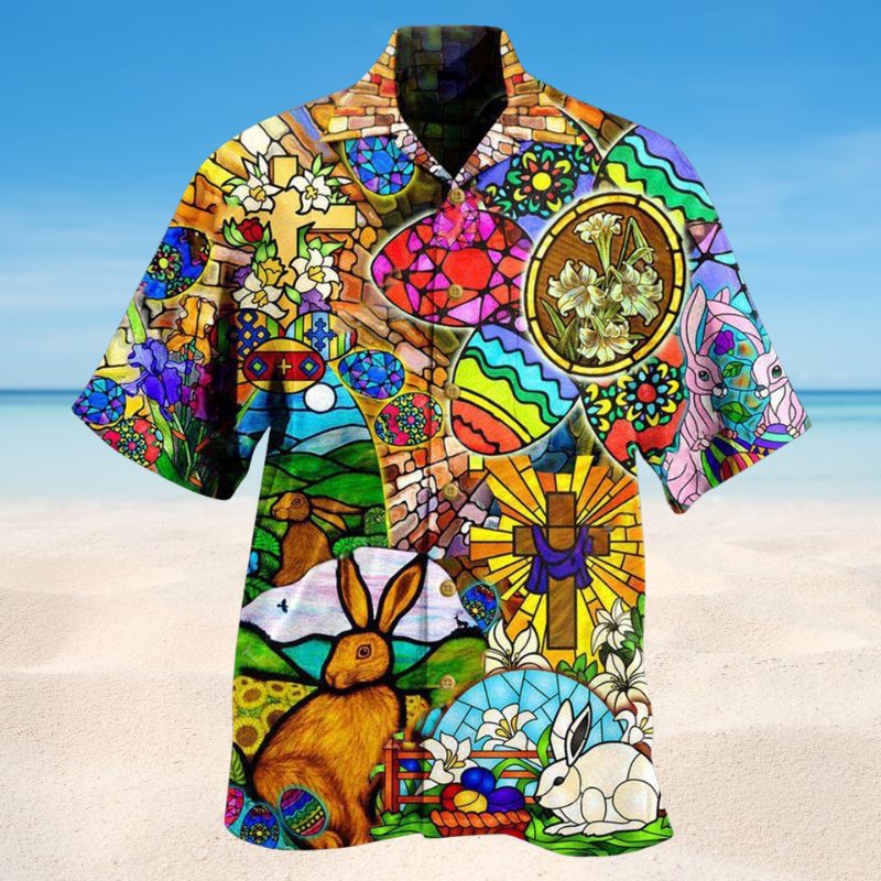 Easter Happy Hawaiian Shirt For Coastal Adventures Outdoor Gatherings And Casual Warm Weather Wear