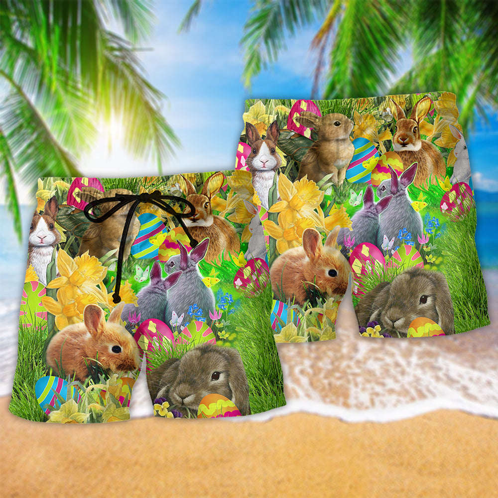 Easter Cute Bunny Color Beach Shorts Pattern Detail For Outdoor Activities And Relaxed Holiday Style