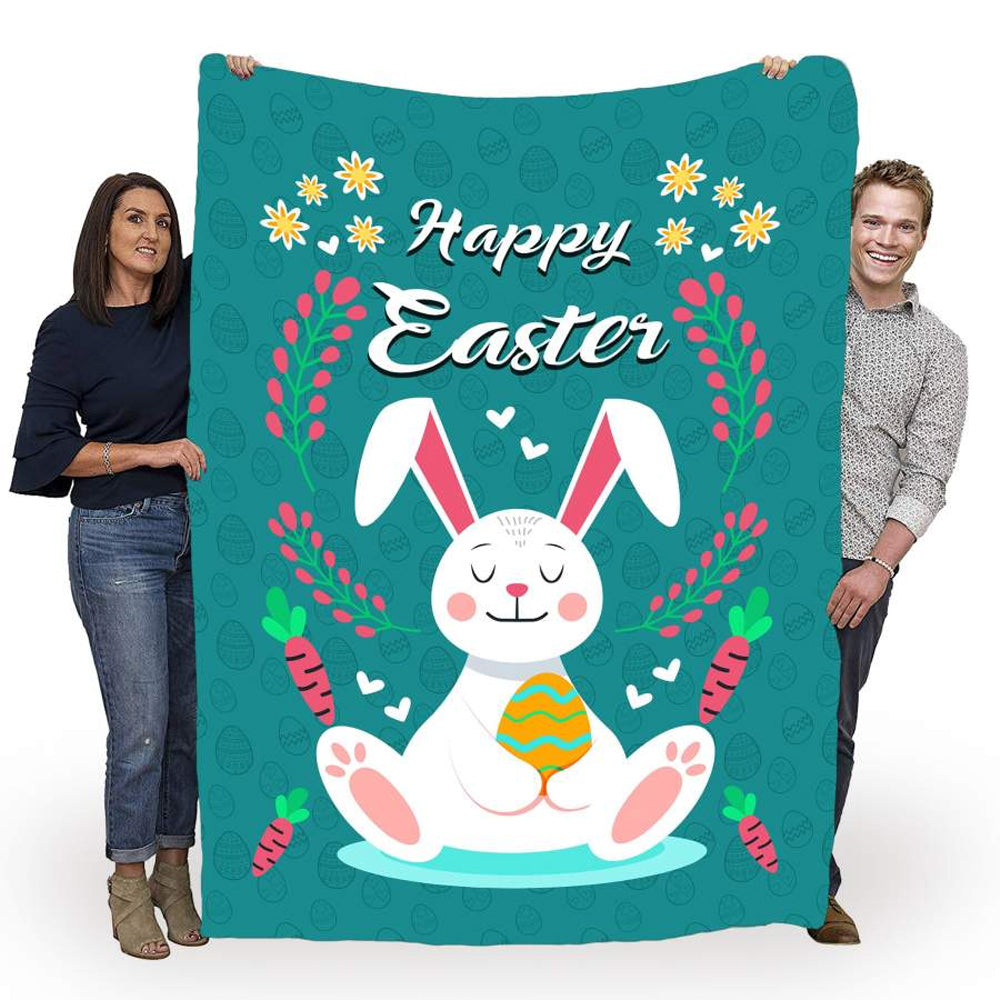 Easter Happy Bunny Flannel Blanket For Cozy Bedroom Sofa Decor