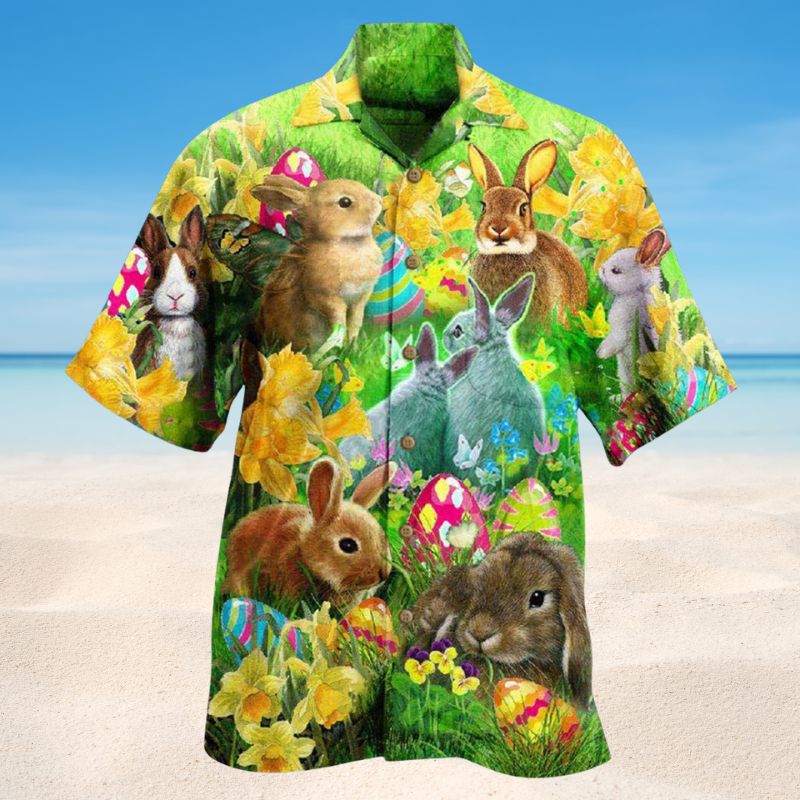 Easter Happy Bunny Hawaiian Shirt For Summer Gatherings Festive Travel And Comfortable Everyday Wear