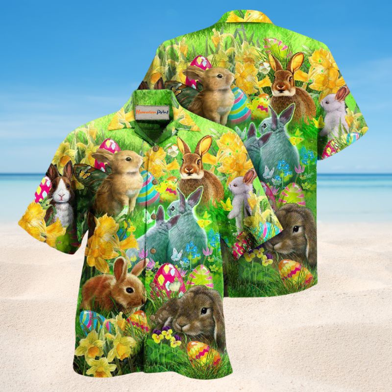 Easter Happy Bunny Hawaiian Shirt For Summer Gatherings Festive Travel And Comfortable Everyday Wear