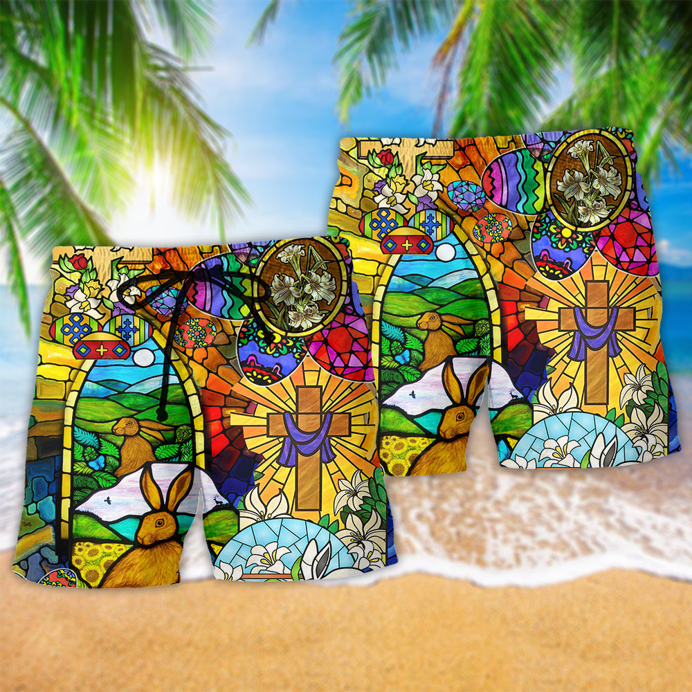 Easter Rabbit Floral Beach Shorts Pattern Detail For Cruise Vacations And Flexible Everyday Wear