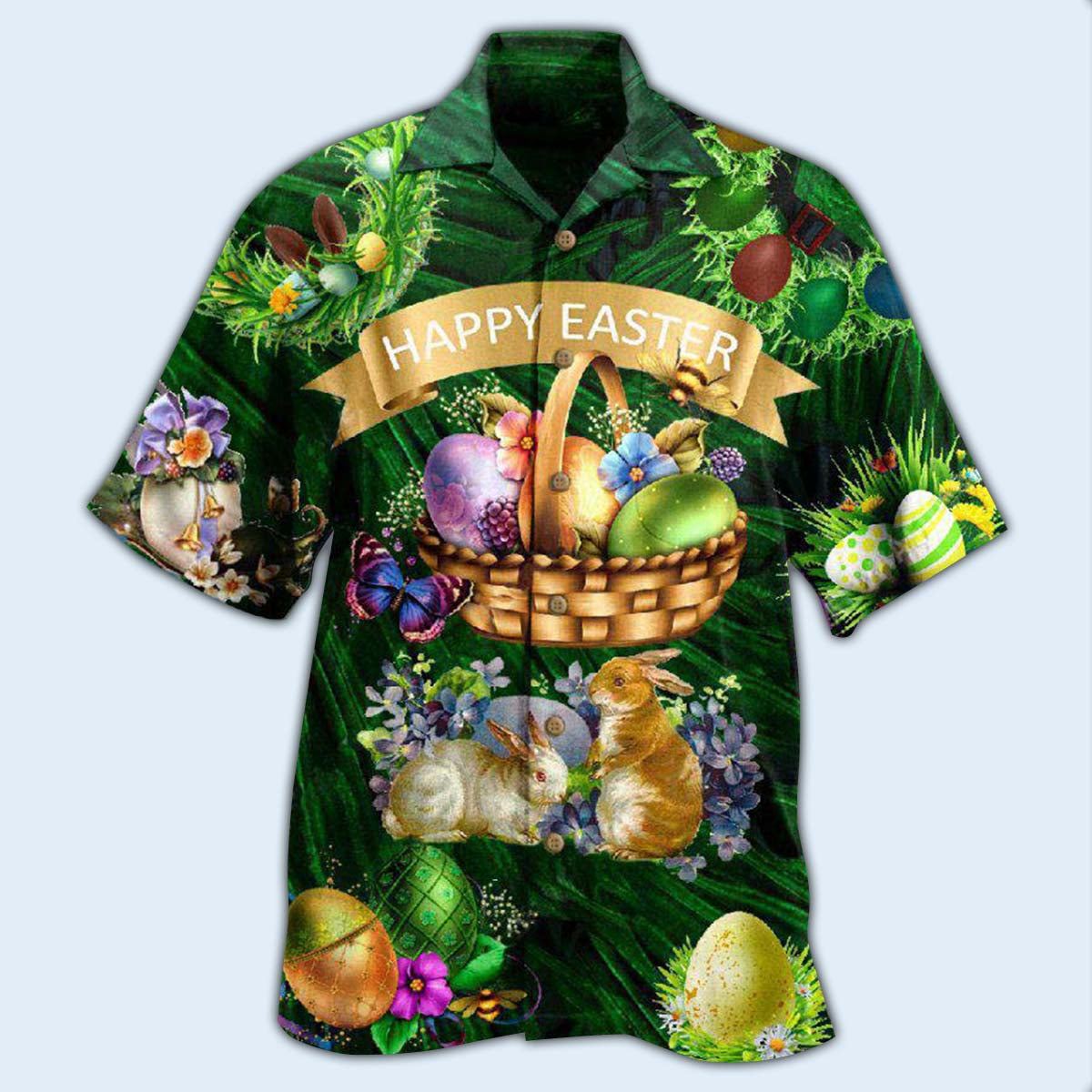Happy Funny Easter Bunny Hawaiian Shirt For Beach Parties And Weekend Getaways