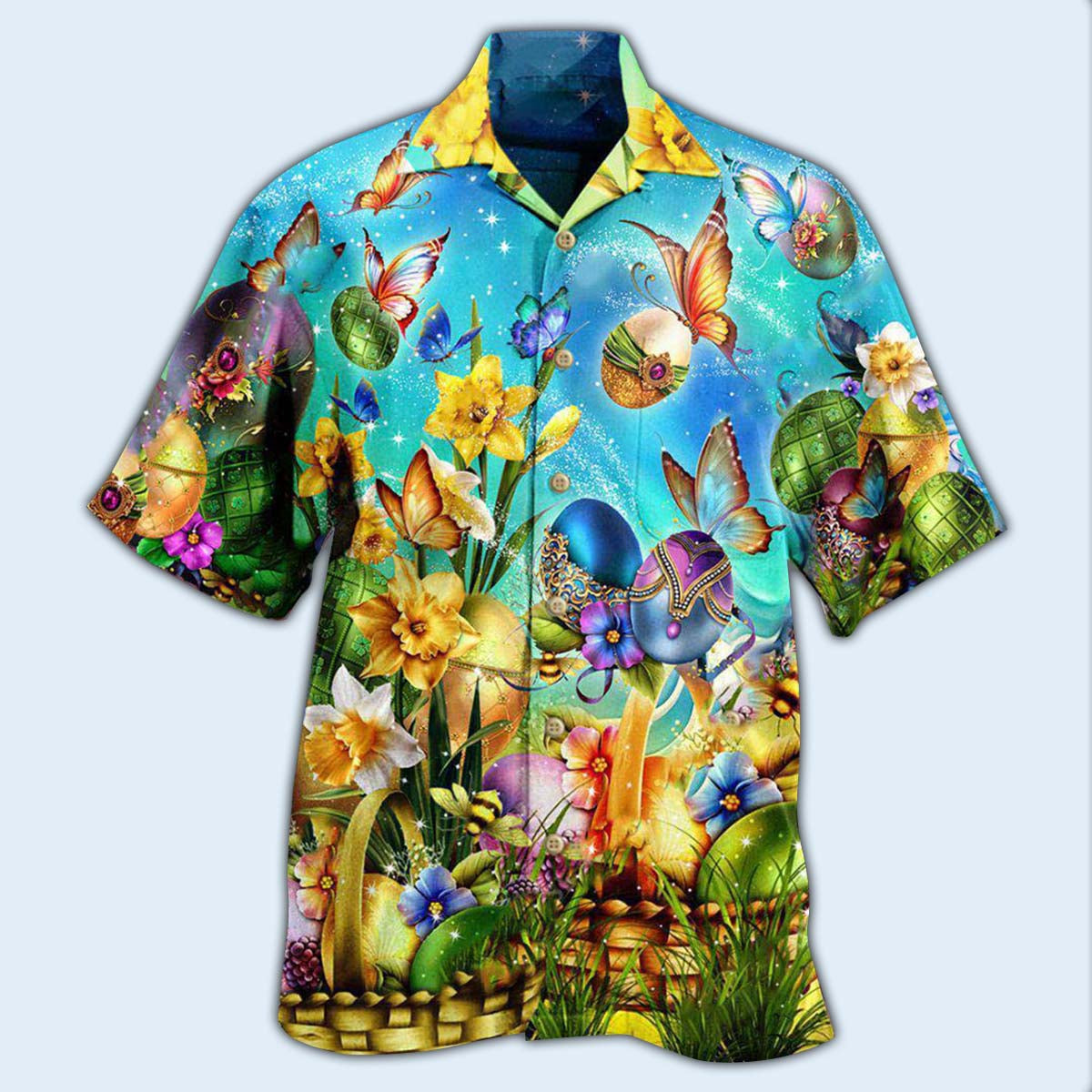 Butterfly Easter Blessed Hawaiian Shirt Pattern View For Relaxed Warm Weather Outfits