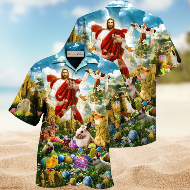 Easter Risen Hawaiian Shirt For Tropical Holidays, Outdoor Gatherings, And Everyday Comfort