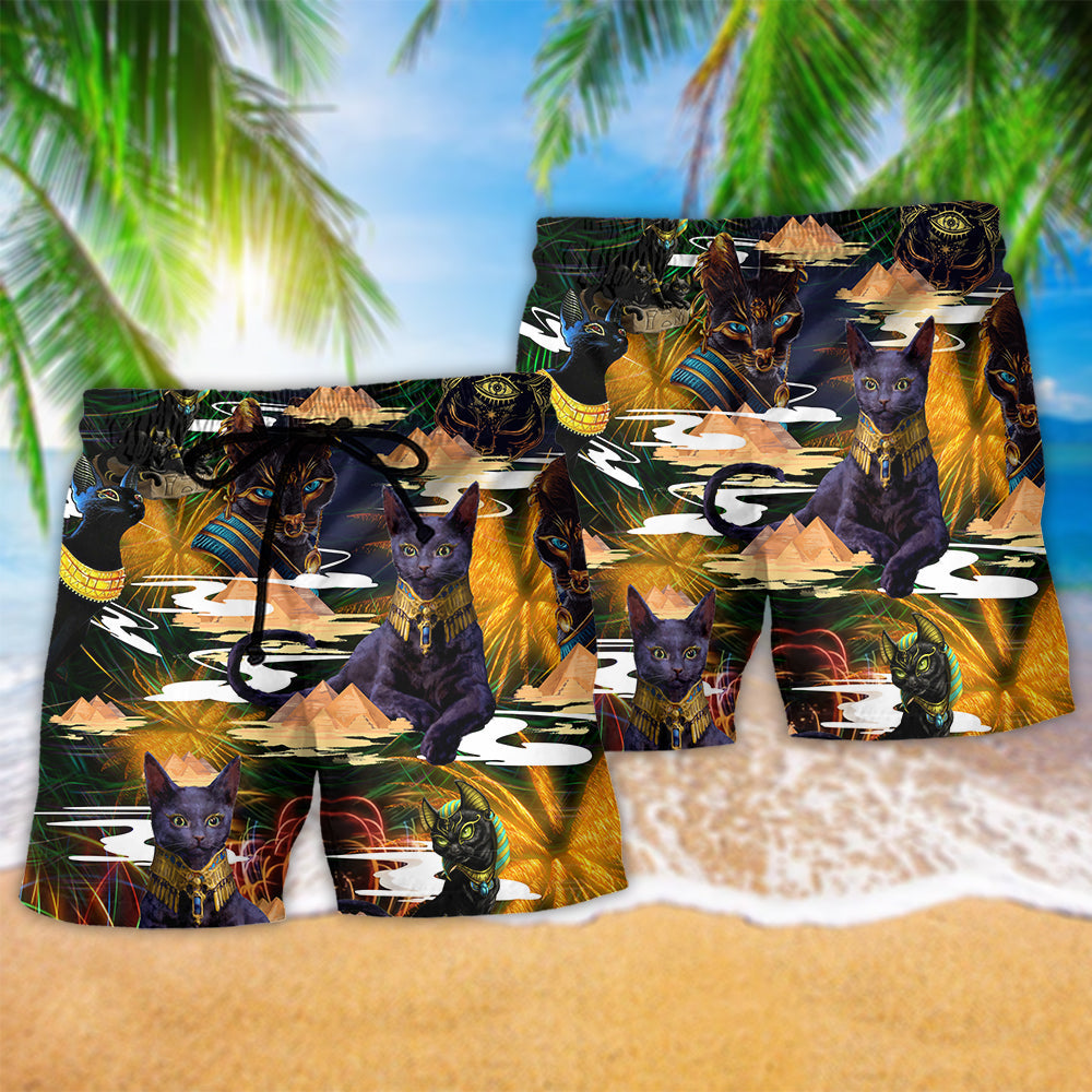 Ancient Egyptian Cat Mystical Beach Shorts Print Detail For Beach Activities And Vacation Wear