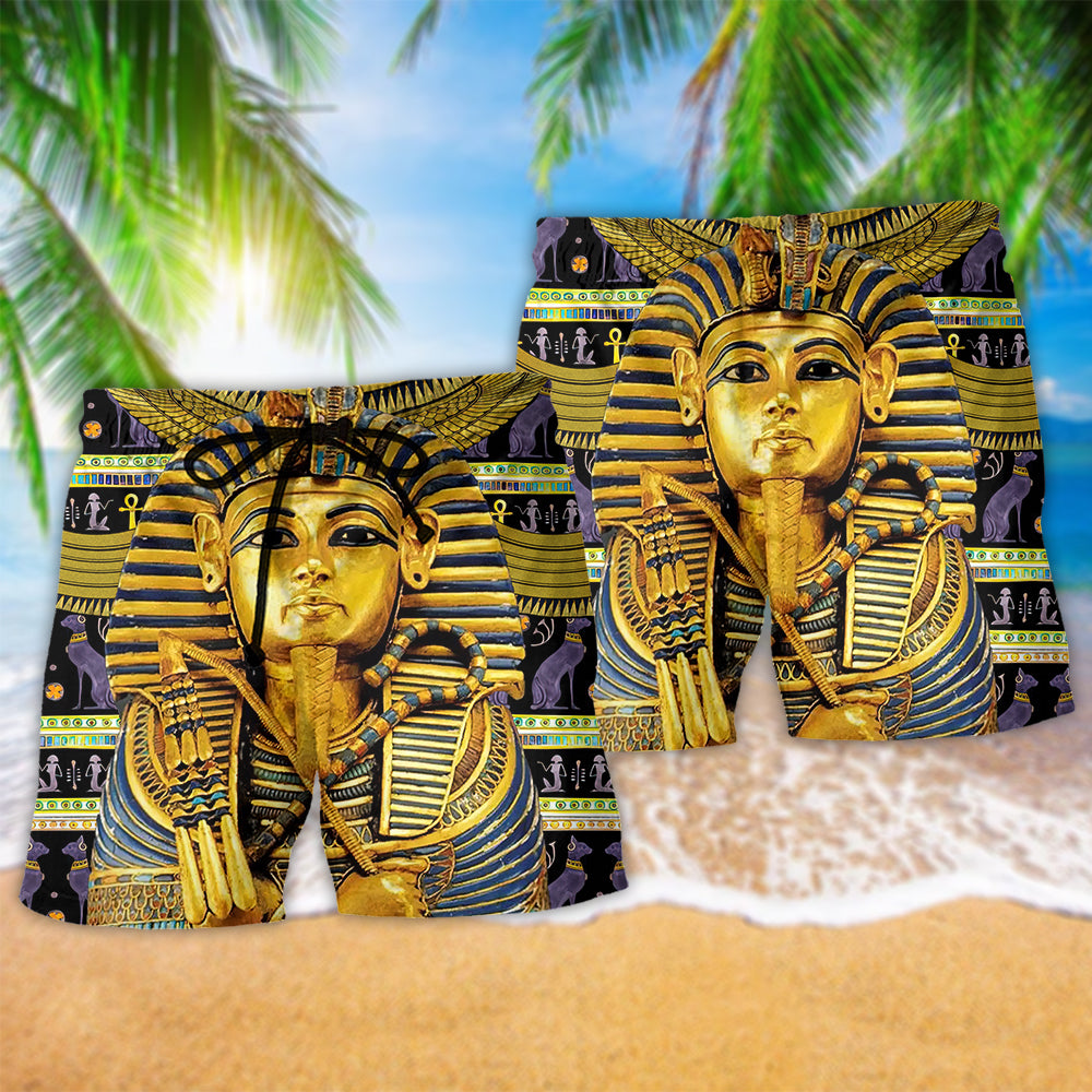 Egyptian Deity Blessing Beach Shorts Pattern Detail For Coastal Travel And Comfortable Resort Style
