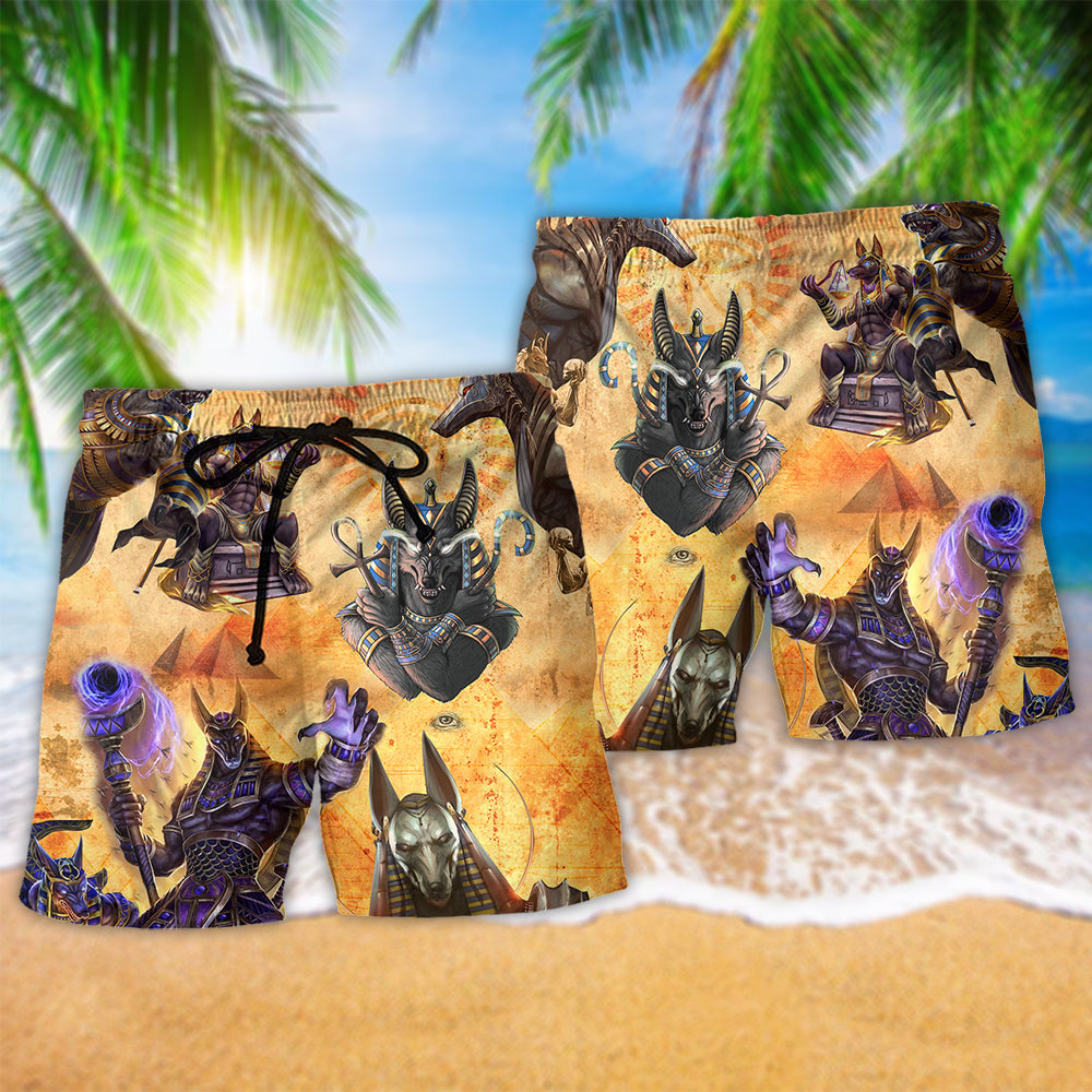 Egyptian Anubis Mythology Beach Shorts Pattern Detail For Summer Adventures And Easy Warm Weather Wear