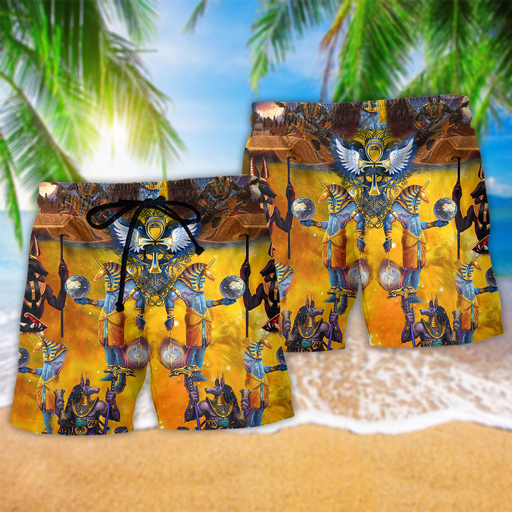 Egyptian Gold Inspired Ancient Beach Shorts Artwork Detail For Comfortable Everyday Summer Wear
