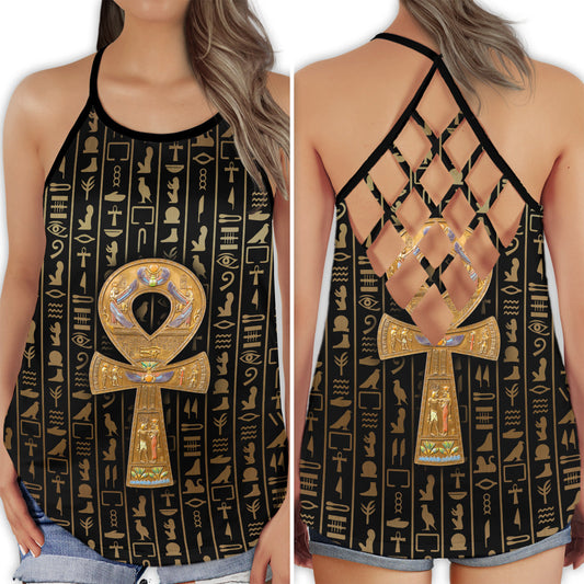 Egypt Black Symbols Hollow Tank Top For Yoga Workouts And Casual Wear