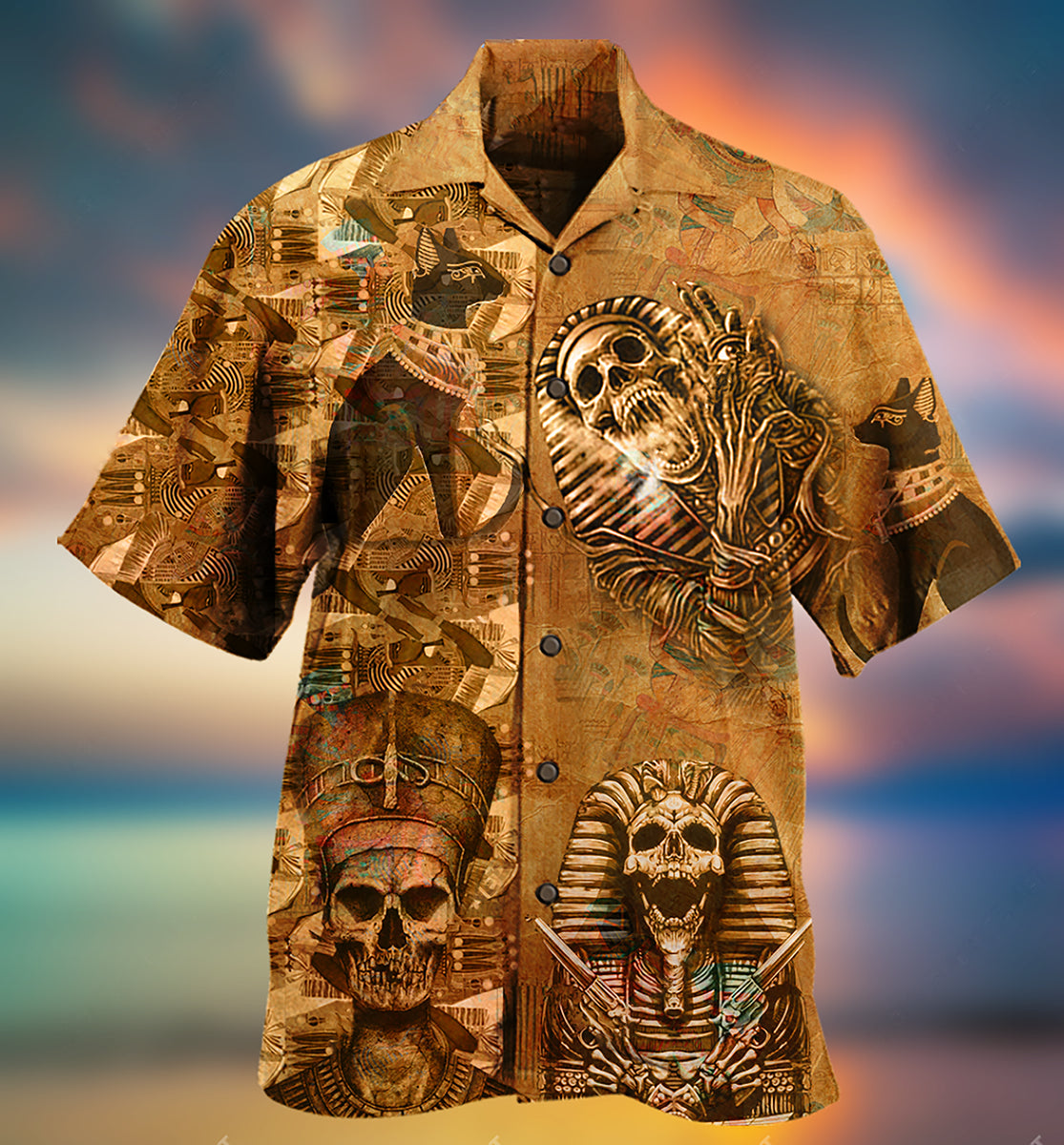 Ancient Skull Egypt Hawaiian Shirt For Vacation Days And Relaxed Coastal Outings