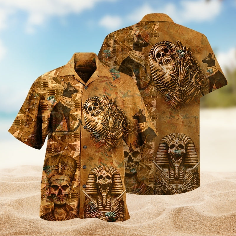 Egypt Skull Hawaiian Shirt For Fantasy Fans, Resort Trips, And Imaginative Summer Style