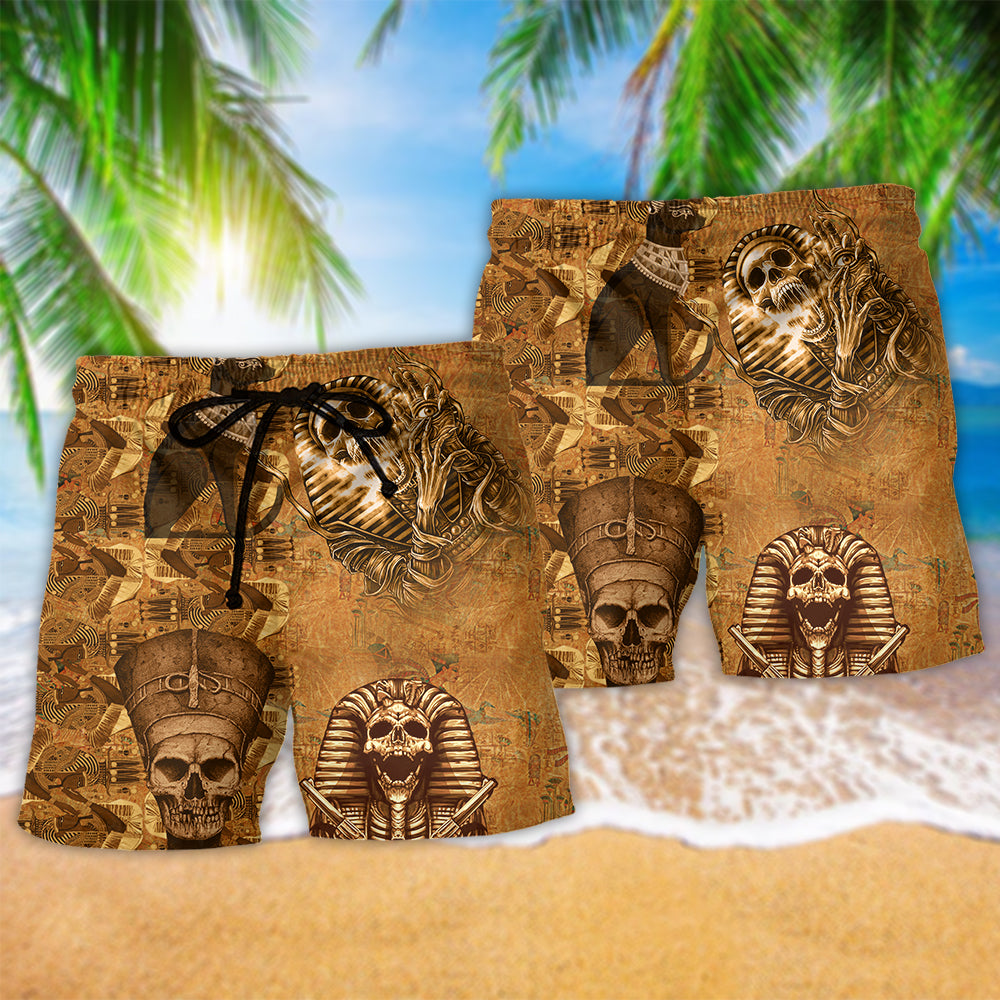 Egypt Skull Lover Style Hawaiian Print Beach Shorts For Coastal Trips And Outdoor Wear