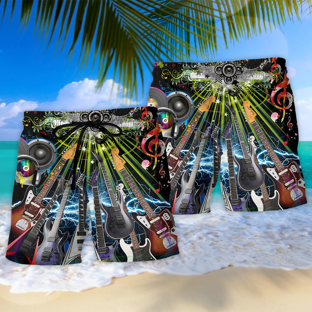 Electric Guitar Music Lifestyle Beach Shorts Pattern Detail For Warm Weather Comfort And Comfortable Daily Wear