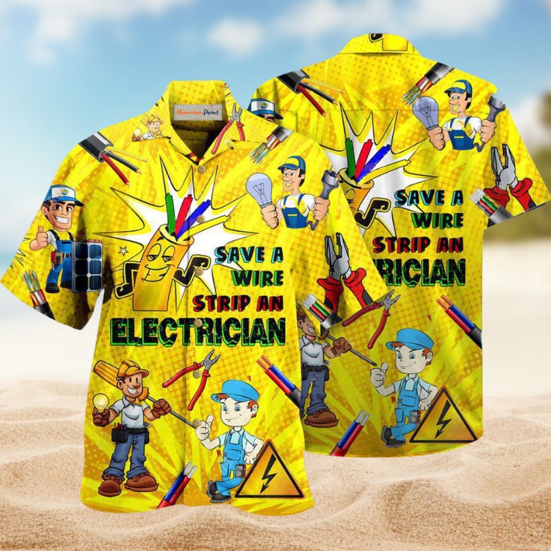 Electrician Save Wire Hawaiian Shirt For Summer Vacation, Beach Travel, And Casual Wear