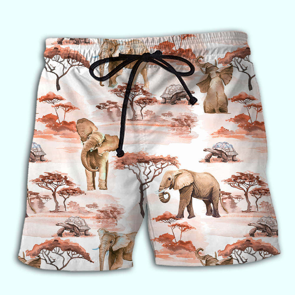 Cute African Elephant Beach Shorts Graphic Detail For Resort Trips And Casual Outings