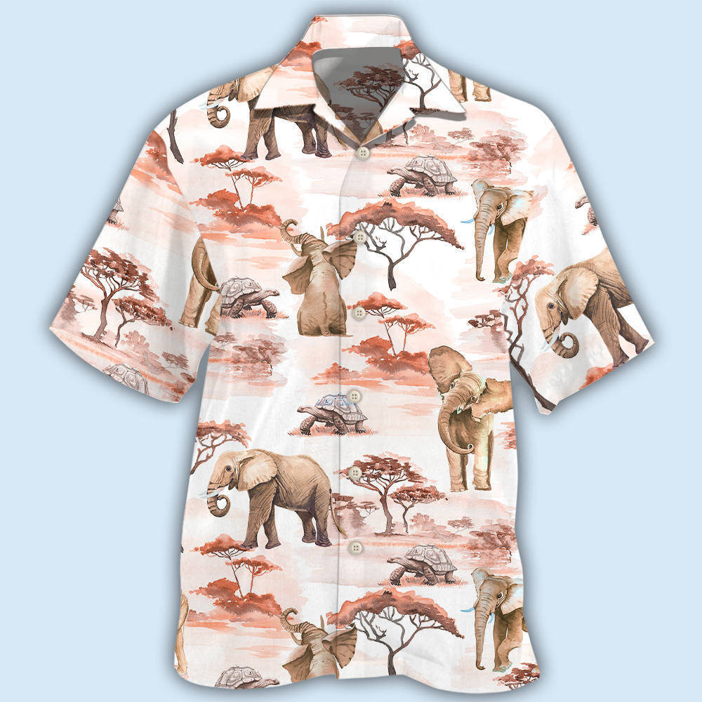 Cute Elephant And African Symbol Pattern Hawaiian Shirt With All Over Print For Island Holidays Summer Parties And Casual