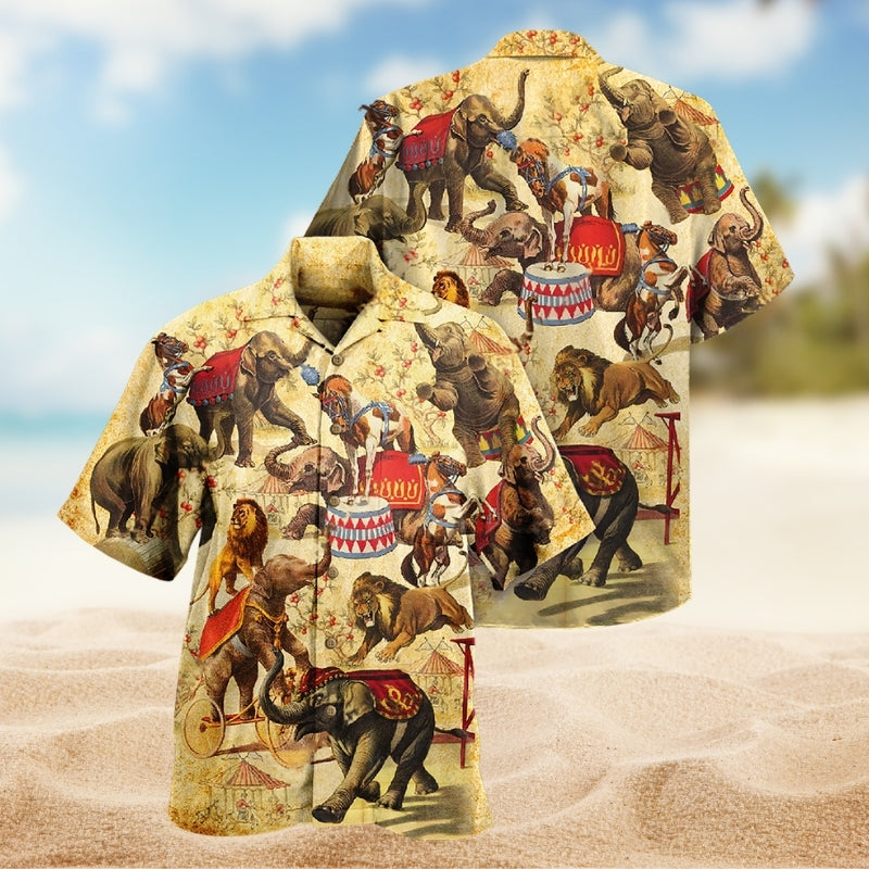 Elephant Circus Show Hawaiian Shirt For Resort Trips, Coastal Parties, And Warm Weather Style