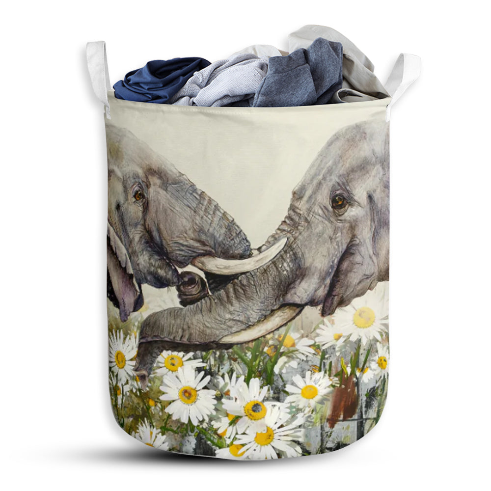 Small Size Elephant And Daisy Laundry Basket For Bathroom Bedroom Storage