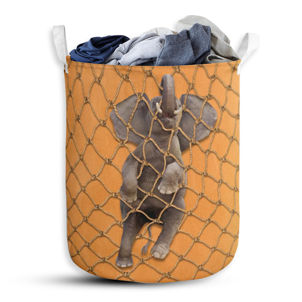 Elephant Climb On Rope Net Laundry Basket For Bathroom Bedroom Storage
