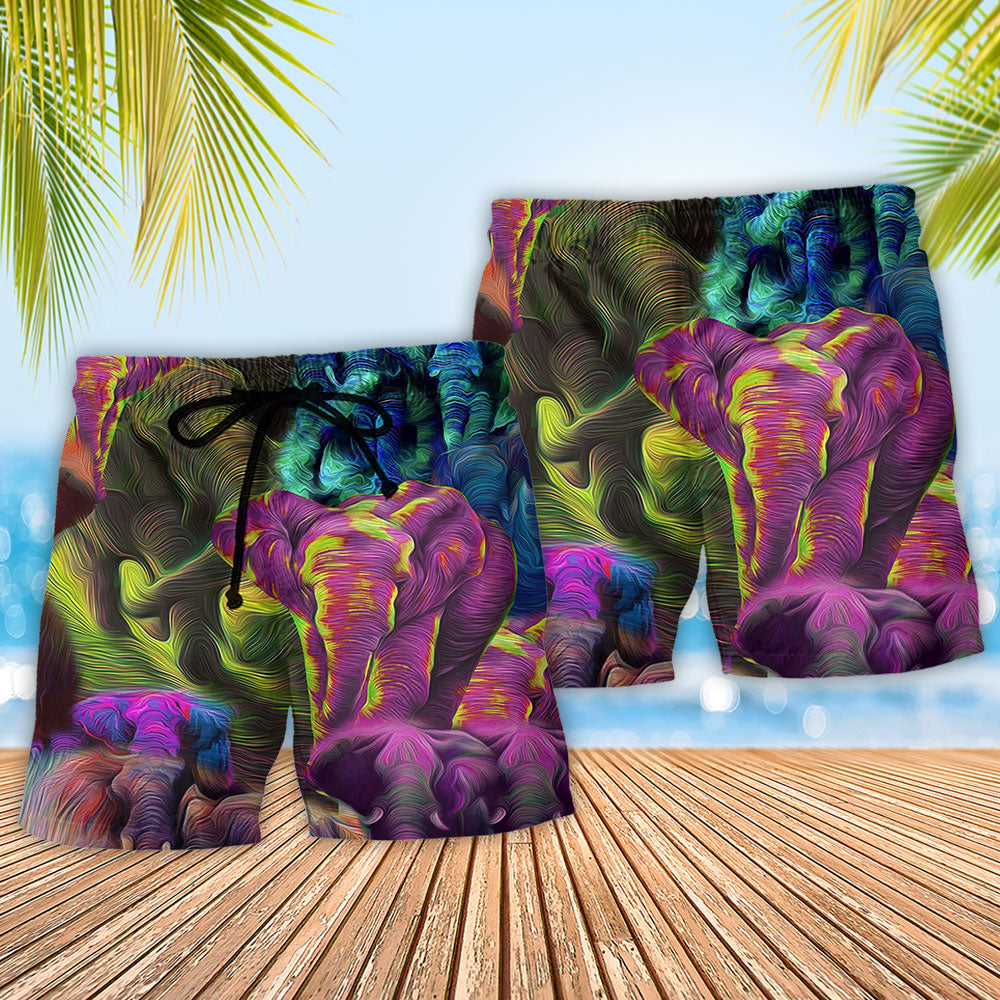 Colorful Elephant Beach Shorts Pattern Detail For Relaxed Weekends And Laid Back Daily Wear