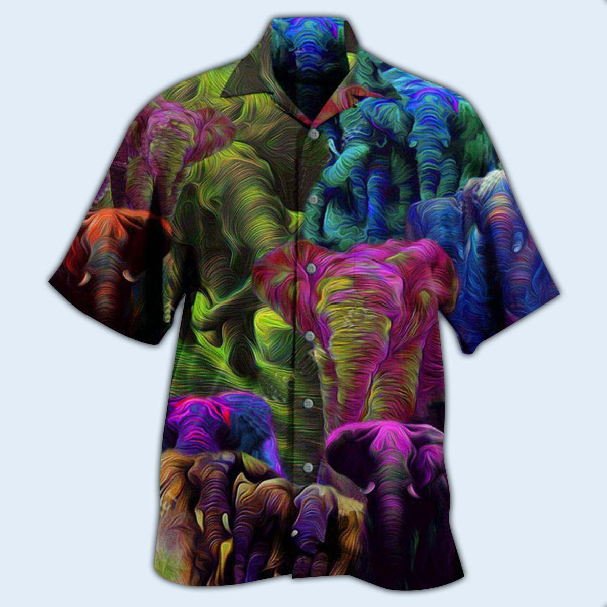 Colorful Elephant Hawaiian Shirt With All Over Print For Summer Events Coastal Travel And Comfortable Styling