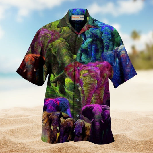 Elephant Colorful Hawaiian Shirt For Vacation Adventures Beach Events And Relaxed Warm Weather Style